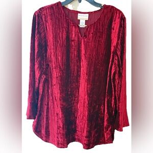 Alfred Dunner Women's 1X Runway Ready Crushed Velvet Top Beaded Bell Sleeves NWT